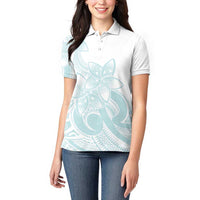 Polynesian Tribal Plumeria Lotu Tamaiti Women Polo Shirt Pastel Cyan - Polynesian Pride