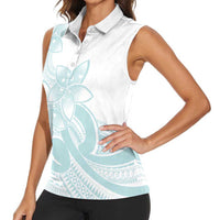 Polynesian Tribal Plumeria Lotu Tamaiti Women Sleeveless Polo Shirt Pastel Cyan LT9 - Polynesian Pride