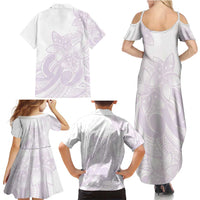 Polynesian Tribal Plumeria Lotu Tamaiti Family Matching Summer Maxi Dress and Hawaiian Shirt Pastel Mauve - Polynesian Pride