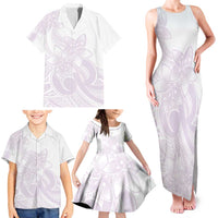 Polynesian Tribal Plumeria Lotu Tamaiti Family Matching Tank Maxi Dress and Hawaiian Shirt Pastel Mauve - Polynesian Pride