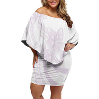 Polynesian Tribal Plumeria Lotu Tamaiti Off Shoulder Short Dress Pastel Mauve - Polynesian Pride