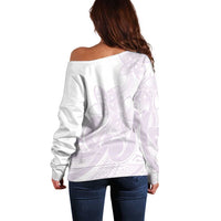Polynesian Tribal Plumeria Lotu Tamaiti Off Shoulder Sweater Pastel Mauve LT9 - Polynesian Pride