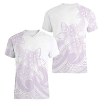 Polynesian Tribal Plumeria Lotu Tamaiti Women V-Neck T-Shirt Pastel Mauve LT9 - Polynesian Pride