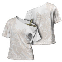 Polynesian Tribal Plumeria Lotu Tamaiti Cross Shoulder Shirt Pastel Nude LT9 - Polynesian Pride