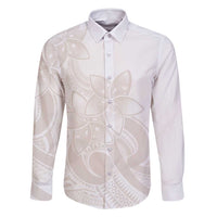 Polynesian Tribal Plumeria Lotu Tamaiti Family Matching Off Shoulder Short Dress and Hawaiian Shirt Pastel Nude LT9 Dad's Shirt - Long Sleeve Nude - Polynesian Pride