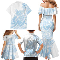 Polynesian Tribal Plumeria Lotu Tamaiti Family Matching Mermaid Dress and Hawaiian Shirt Pastel Sky Blue - Polynesian Pride