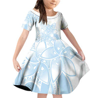 Polynesian Tribal Plumeria Lotu Tamaiti Family Matching Off Shoulder Short Dress and Hawaiian Shirt Pastel Sky Blue LT9 Daughter's Dress Blue - Polynesian Pride
