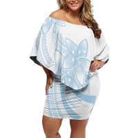 Polynesian Tribal Plumeria Lotu Tamaiti Family Matching Off Shoulder Short Dress and Hawaiian Shirt Pastel Sky Blue LT9 Mom's Dress Blue - Polynesian Pride