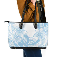 Polynesian Tribal Plumeria Lotu Tamaiti Leather Tote Bag Pastel Sky Blue - Polynesian Pride