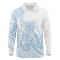 Polynesian Tribal Plumeria Lotu Tamaiti Long Sleeve Polo Shirt Pastel Sky Blue LT9 Blue - Polynesian Pride