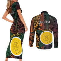 Personalised Shefa Day Couples Matching Short Sleeve Bodycon Dress and Long Sleeve Button Shirt Happy June 18 Vanuatu Province LT14 - Polynesian Pride