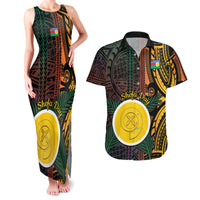 Personalised Shefa Day Couples Matching Tank Maxi Dress and Hawaiian Shirt Happy June 18 Vanuatu Province LT14 Black - Polynesian Pride