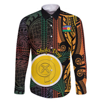 Personalised Shefa Day Family Matching Mermaid Dress and Hawaiian Shirt Happy June 18 Vanuatu Province LT14 Dad's Shirt - Long Sleeve Black - Polynesian Pride
