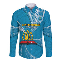 Personalised Tonga Lavengamalie College Long Sleeve Button Shirt Class Of Year Tongan Ngatu Pattern LT14 Unisex Blue - Polynesian Pride