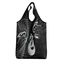 Black New Zealand Grocery Bag Aotearoa Silver Fern With Manaia Maori LT14 - Polynesian Pride