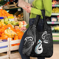 Black New Zealand Grocery Bag Aotearoa Silver Fern With Manaia Maori LT14 - Polynesian Pride
