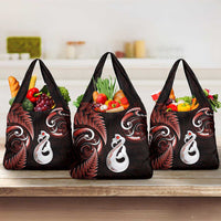 Red New Zealand Grocery Bag Aotearoa Silver Fern With Manaia Maori LT14 3-pack One Size Red - Polynesian Pride