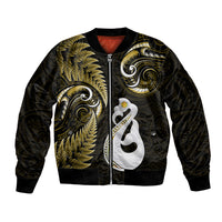 Personalised New Zealand Bomber Jacket Aotearoa Silver Fern With Manaia Maori Unique Gold LT14 Unisex Gold - Polynesian Pride