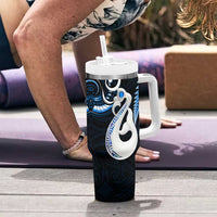 New Zealand Tumbler With Handle Aotearoa Silver Fern With Manaia Maori Unique Blue LT14 - Polynesian Pride