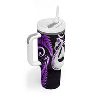 New Zealand Tumbler With Handle Aotearoa Silver Fern With Manaia Maori Unique Purple LT14 - Polynesian Pride