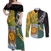 Personalised Rugby 2025 Championship Couples Matching Off Shoulder Maxi Dress and Long Sleeve Button Shirt Combination of Southern Hemisphere Countries - Polynesian Pride