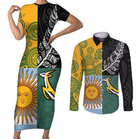 Personalised Rugby 2025 Championship Couples Matching Short Sleeve Bodycon Dress and Long Sleeve Button Shirt Combination of Southern Hemisphere Countries - Polynesian Pride