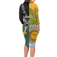 Personalised Rugby 2025 Championship Family Matching Long Sleeve Bodycon Dress and Hawaiian Shirt Combination of Southern Hemisphere Countries - Polynesian Pride