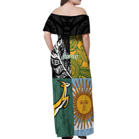 Personalised Rugby 2025 Championship Off Shoulder Maxi Dress Combination of Southern Hemisphere Countries - Polynesian Pride