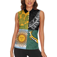 Personalised Rugby 2025 Championship Women Sleeveless Polo Shirt Combination of Southern Hemisphere Countries - Polynesian Pride