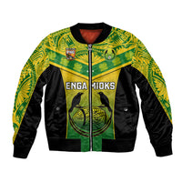 Papua New Guinea Rugby Bomber Jacket Enga Mioks PNG Polynesian Pattern LT14 Unisex Green - Polynesian Pride