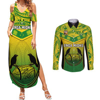 Custom Papua New Guinea Rugby Couples Matching Summer Maxi Dress and Long Sleeve Button Shirts Enga Mioks PNG Polynesian Pattern LT14 Green - Polynesian Pride