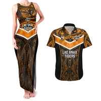 Papua New Guinea Rugby Couples Matching Tank Maxi Dress And Hawaiian Shirt Lae Snax Tigers PNG Polynesian Pattern LT14 Orange - Polynesian Pride