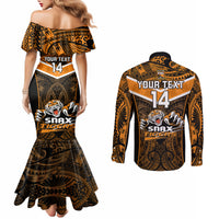 Custom Papua New Guinea Rugby Couples Matching Mermaid Dress and Long Sleeve Button Shirts Lae Snax Tigers PNG Polynesian Pattern LT14 - Polynesian Pride