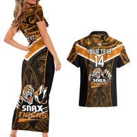 Custom Papua New Guinea Rugby Couples Matching Short Sleeve Bodycon Dress and Hawaiian Shirt Lae Snax Tigers PNG Polynesian Pattern LT14 - Polynesian Pride