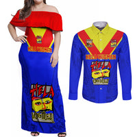 Custom Papua New Guinea Rugby Couples Matching Off Shoulder Maxi Dress and Long Sleeve Button Shirts Hela Wigmen PNG Polynesian Pattern LT14 Blue - Polynesian Pride