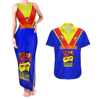 Custom Papua New Guinea Rugby Couples Matching Tank Maxi Dress And Hawaiian Shirt Hela Wigmen PNG Polynesian Pattern LT14 Blue - Polynesian Pride