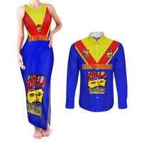 Custom Papua New Guinea Rugby Couples Matching Tank Maxi Dress and Long Sleeve Button Shirts Hela Wigmen PNG Polynesian Pattern LT14 Blue - Polynesian Pride