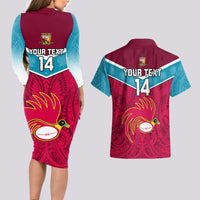 Custom Papua New Guinea Rugby Couples Matching Long Sleeve Bodycon Dress and Hawaiian Shirt Goroka Lahanis PNG Polynesian Pattern LT14 - Polynesian Pride