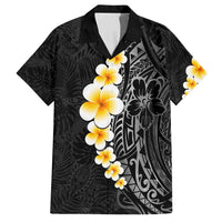 Black Tropical Plumeria With Galaxy Polynesian Art Family Matching Long Sleeve Bodycon Dress and Hawaiian Shirt LT14 Dad's Shirt - Short Sleeve Black - Polynesian Pride