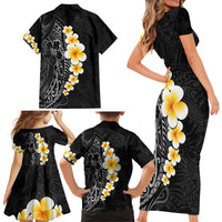 Black Tropical Plumeria With Galaxy Polynesian Art Family Matching Short Sleeve Bodycon Dress and Hawaiian Shirt LT14 - Polynesian Pride