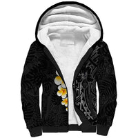 Black Tropical Plumeria With Galaxy Polynesian Art Sherpa Hoodie