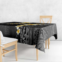 Black Tropical Plumeria With Galaxy Polynesian Art Tablecloth