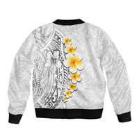 White Tropical Plumeria With Galaxy Polynesian Art Bomber Jacket