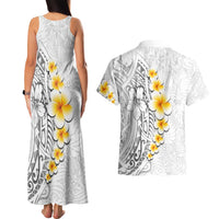White Tropical Plumeria With Galaxy Polynesian Art Couples Matching Tank Maxi Dress and Hawaiian Shirt LT14 - Polynesian Pride