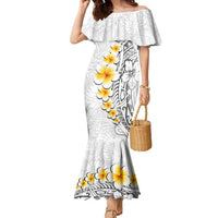 White Tropical Plumeria With Galaxy Polynesian Art Family Matching Mermaid Dress and Hawaiian Shirt LT14 Mom's Dress White - Polynesian Pride