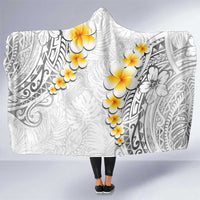 White Tropical Plumeria With Galaxy Polynesian Art Hooded Blanket