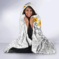 White Tropical Plumeria With Galaxy Polynesian Art Hooded Blanket