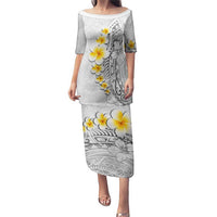 White Tropical Plumeria With Galaxy Polynesian Art Puletasi