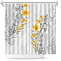 White Tropical Plumeria With Galaxy Polynesian Art Shower Curtain LT14 White - Polynesian Pride