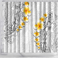 White Tropical Plumeria With Galaxy Polynesian Art Shower Curtain LT14 - Polynesian Pride